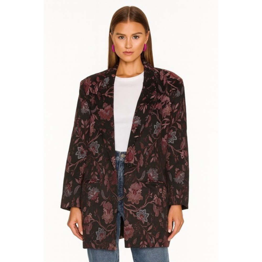Jessica McClintock‎ Black Floral Brocade Blazer Jacket Size 8